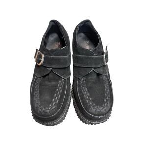 Demonia Creeper Black Faux Suede Platform Monk Strap Shoes Women 9 Grunge Goth